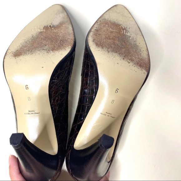 Walter Steiger Alligator Brown Pointed Toe Pumps - Picture 6 of 6